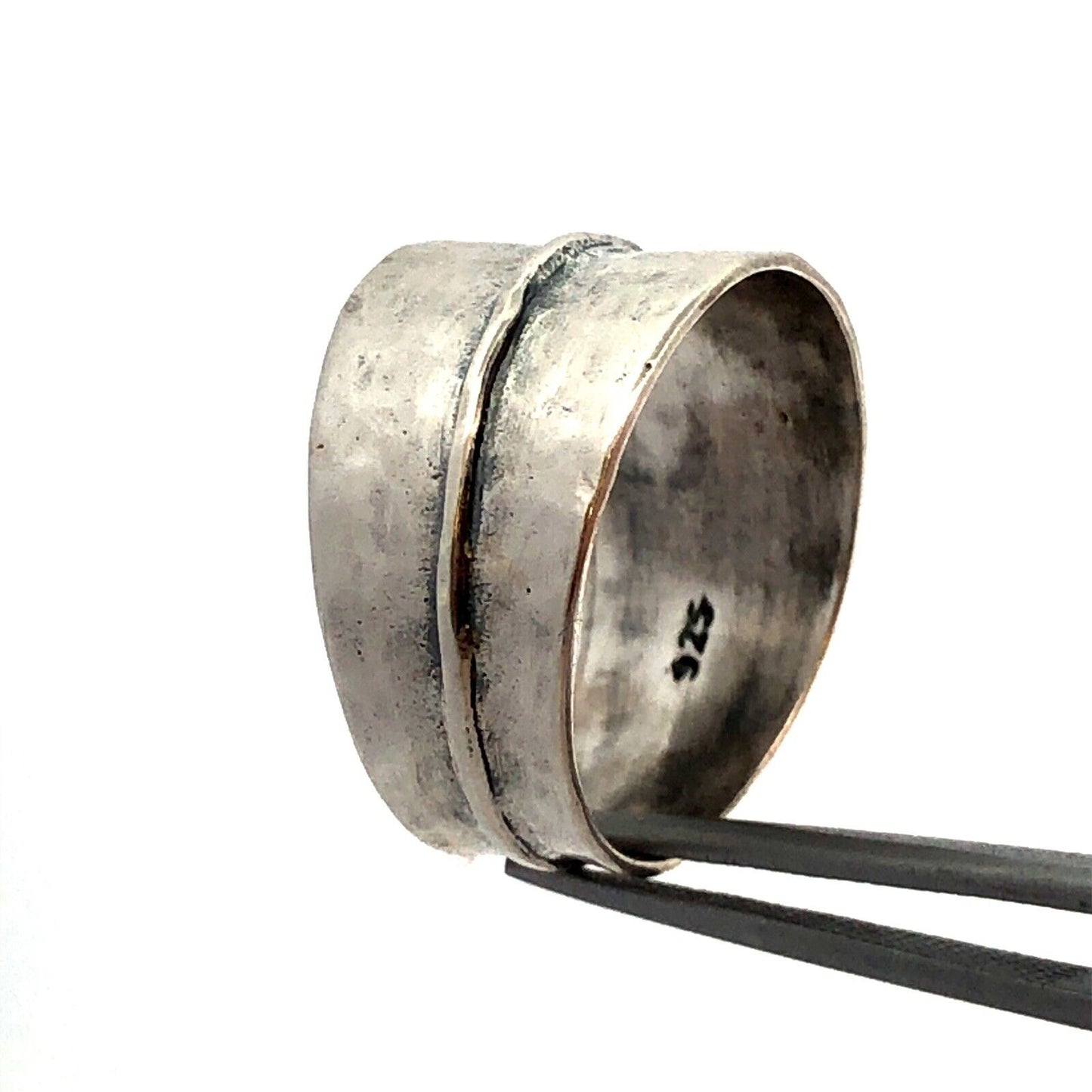 Designer 925 Sterling Silver Hammered Textured Wide Band Ring