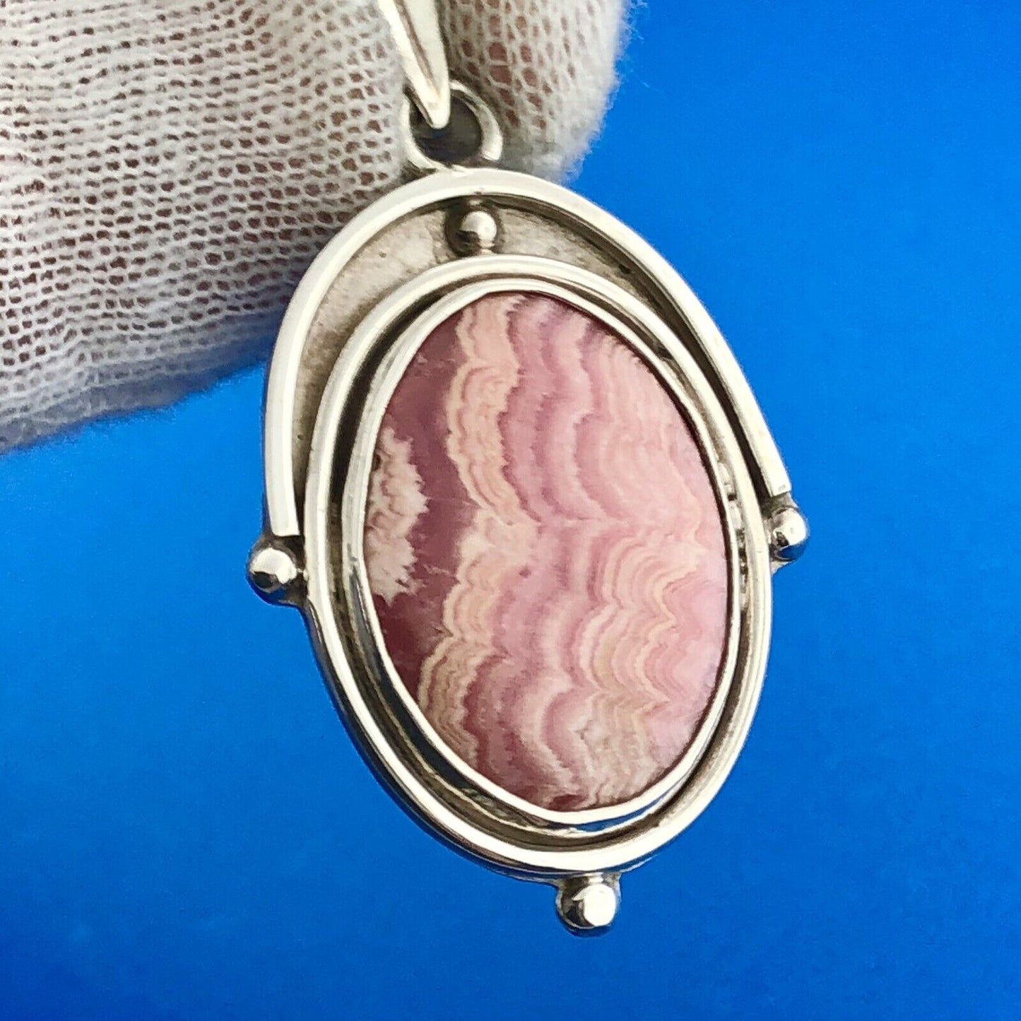 Stunning Sterling Silver 925 Cabochon Pink Jasper Oval Dangle Pendant