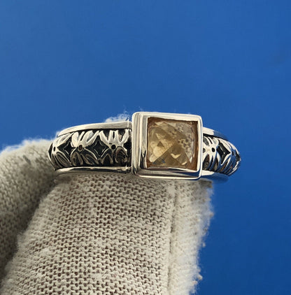 Designer Michael Dawkins Sterling Silver 925 Faceted Lemon Quartz Ring Size 8