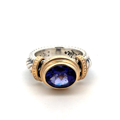 Designer Reve 925 Sterling Silver Two Tone Oval Purple CZ Twist Statement Ring