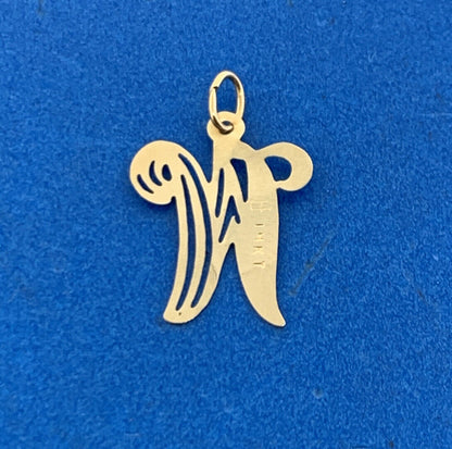 Designer 14K Yellow Gold Script Initial W Monogram Alphabet Charm Pendant