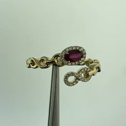 IZI Creations 14K Yellow Gold Oval Ruby Diamond Accented Open Band Bypass Ring
