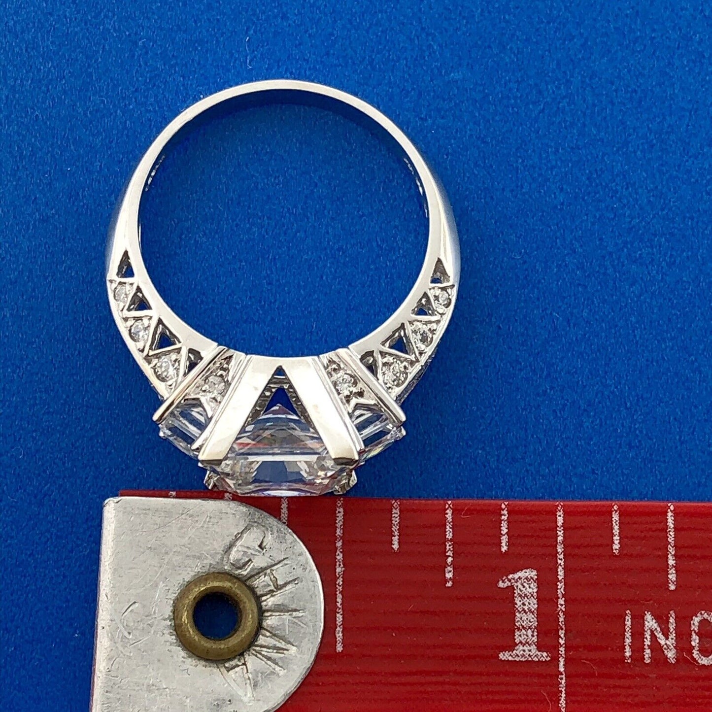 Sparkling 14K White Gold Princess Cut Cubic Zirconia Statement Engagement Ring