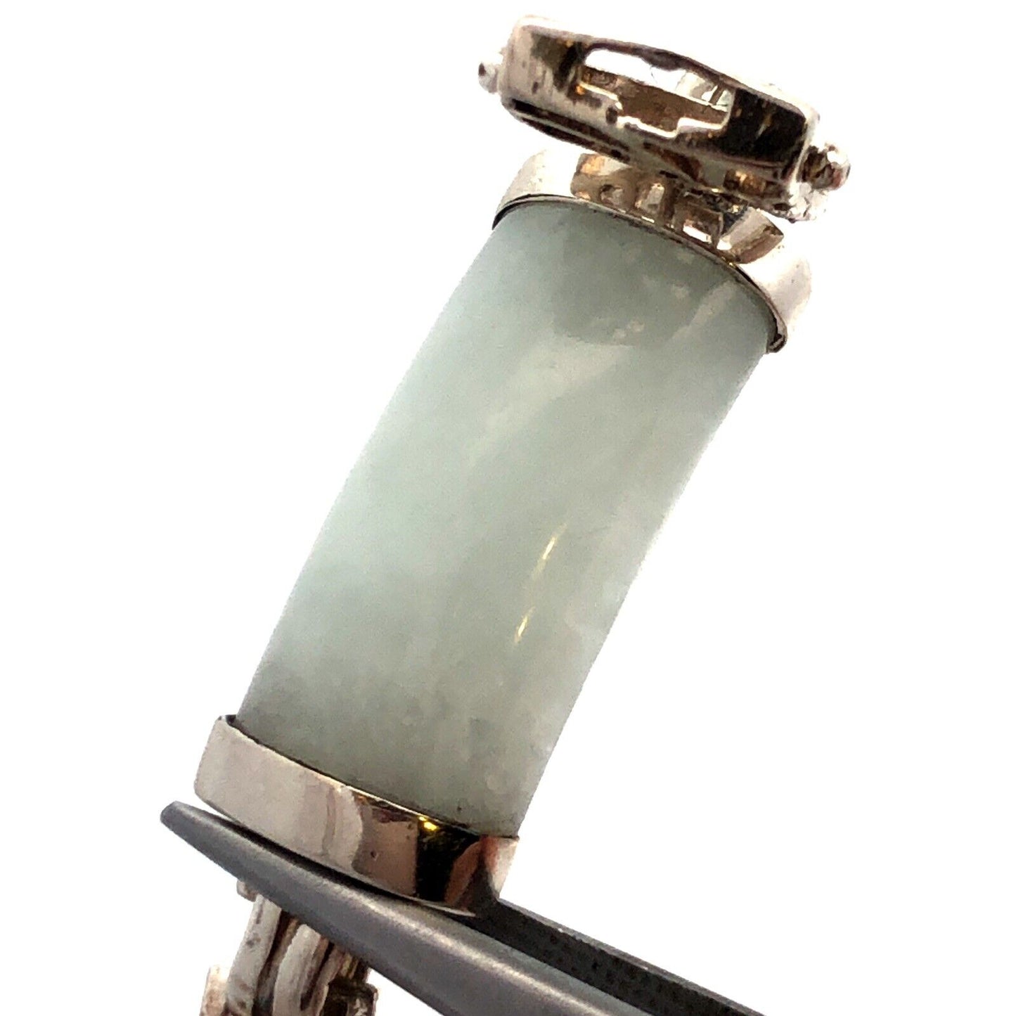 Designer G&K 925 Sterling Silver Light Green Jade Chinese Modernist Bracelet