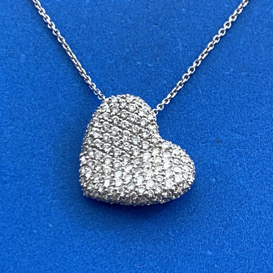 Designer GC2 14K White Gold Diamond Heart Anniversary Pendant Necklace