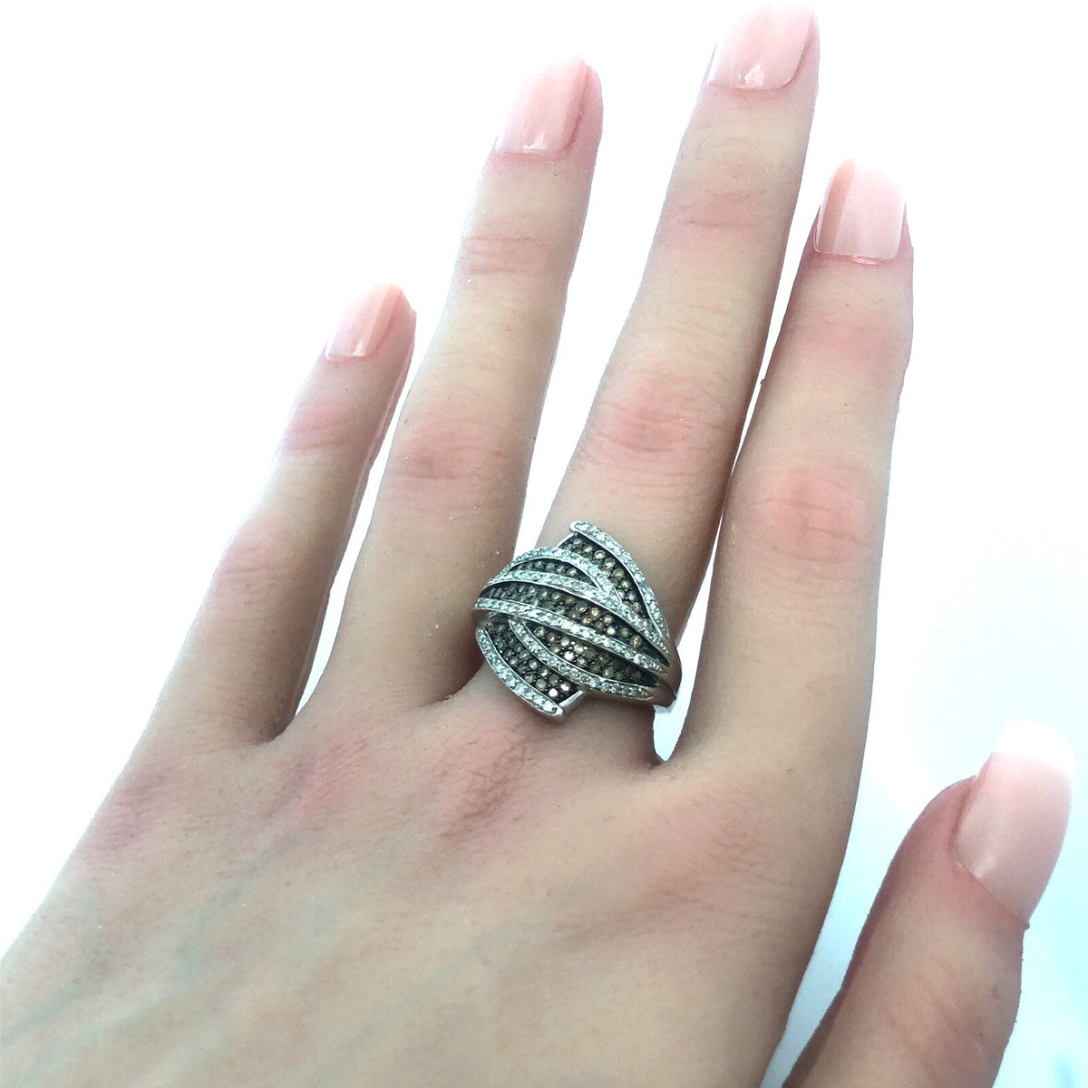 Designer MJ 14K White Gold White Champagne Diamond Modernist Dome Ring