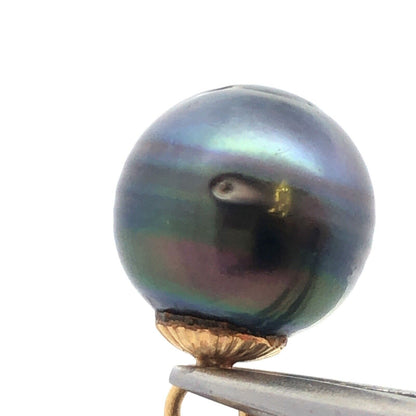 Vintage 18K Yellow Gold 10 mm Black Pearl Dangle Drop Charm Pendant