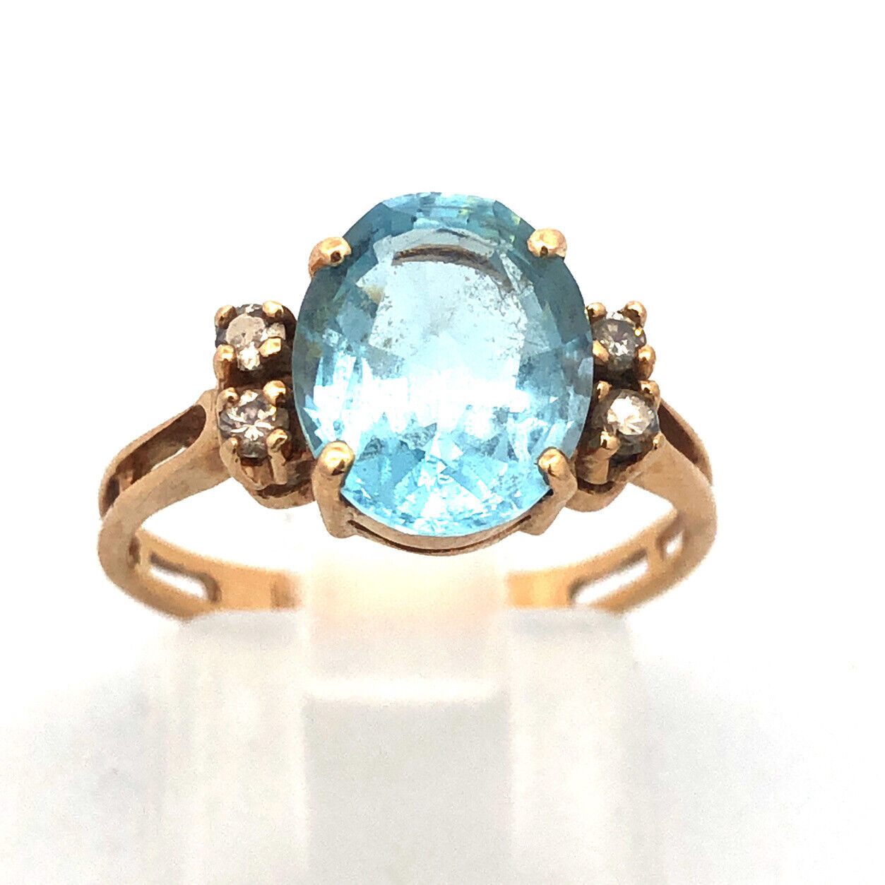 Elegant 14K Yellow Gold Blue Topaz Diamond Cocktail December Anniversary Ring