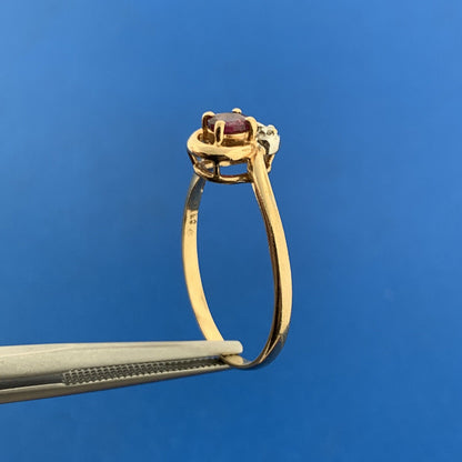Vintage 10K Yellow Gold Ruby Solitaire Diamond Accented July Anniversary Ring