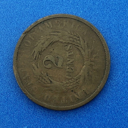 1864 P Bronze Two-Cent Piece Union Shield Large Motto Philadelphia Mint Coin