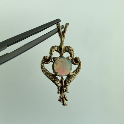 Vintage 14K Yellow Gold Opal Solitaire Free Form Modernist Charm Pendant