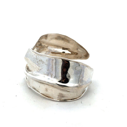 Designer HG 925 Sterling Silver Wave Textured Wide Open Cuff Bracelet