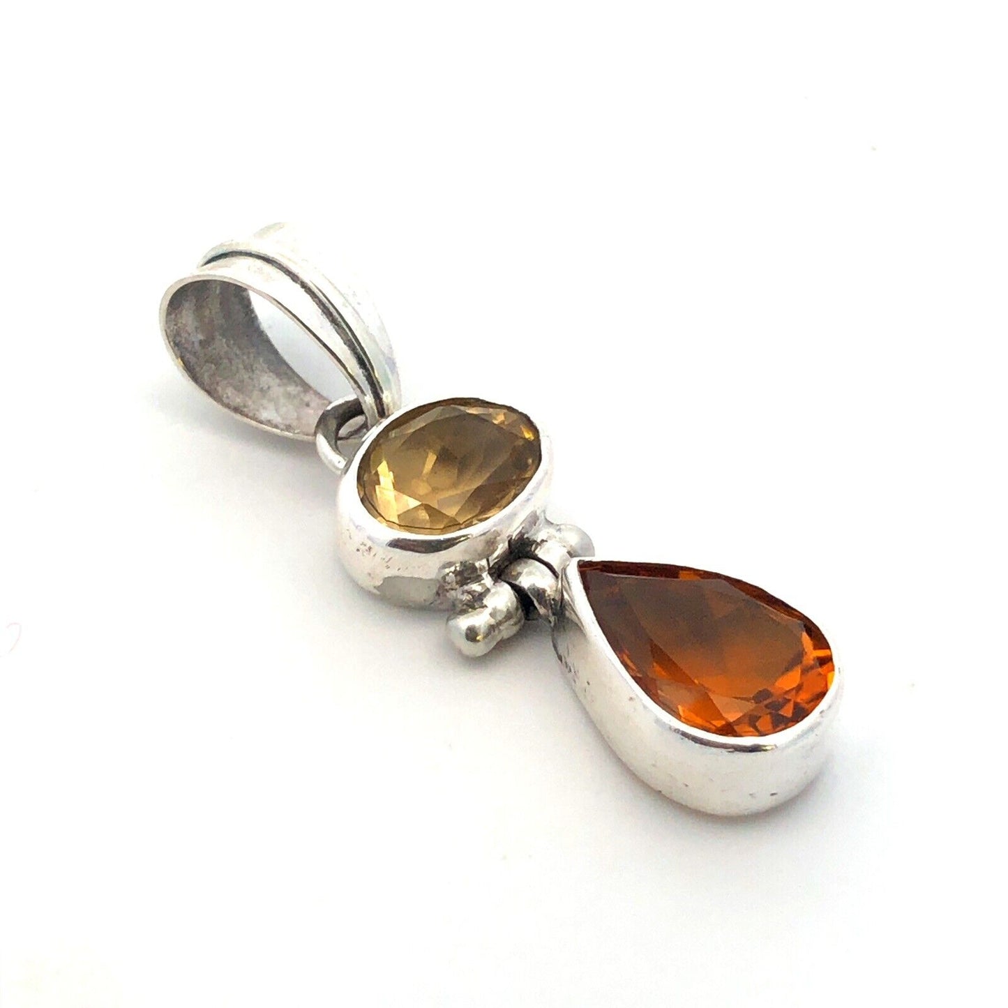 925 Sterling Silver Citrine Prasiolite Drop Dangle Statement Pendant