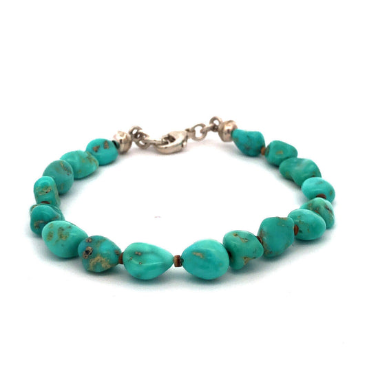 925 Sterling Silver Irregular Natural Turquoise Chunky Bead Bracelet