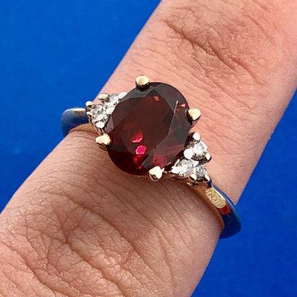 10K Yellow Gold Oval Garnet Ring with Diamond Accents January Birthstone