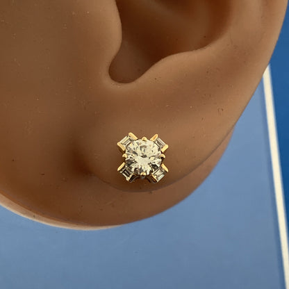 Designer 14K Yellow Gold Cubic Zirconia Solitaire Accent Statement Stud Earrings