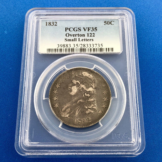 1832 Capped Bust Silver Half Dollar 50c Small Letters PCGS VF35 O-122 Coin