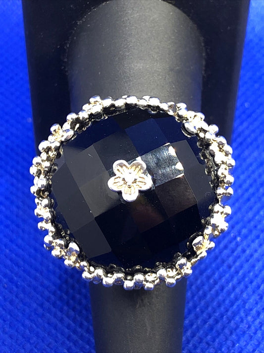 Designer Black Onyx 925 Sterling Silver Diamond Accent Dome Statement