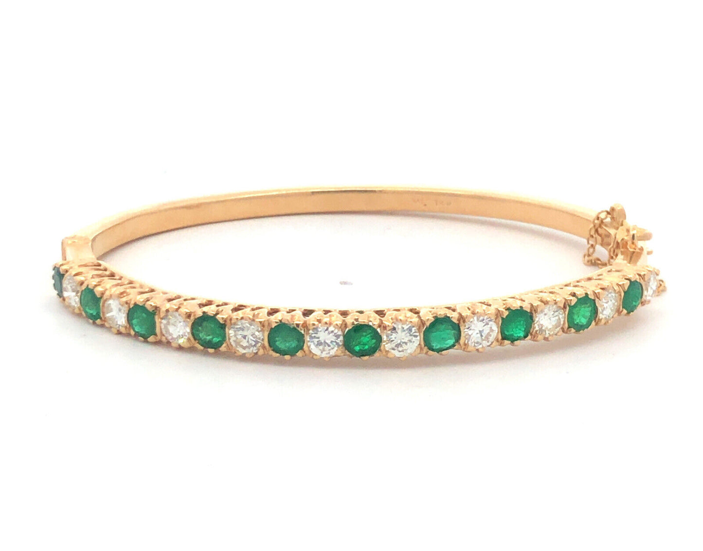 Stunning 14K Yellow Gold Diamond Emerald May Hinged Bangle Bracelet