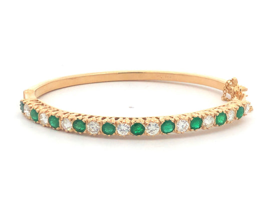 Stunning 14K Yellow Gold Diamond Emerald May Hinged Bangle Bracelet