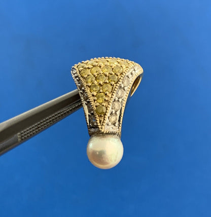 Designer 14K Yellow Gold Pearl Canary White Diamond Slide Pendant