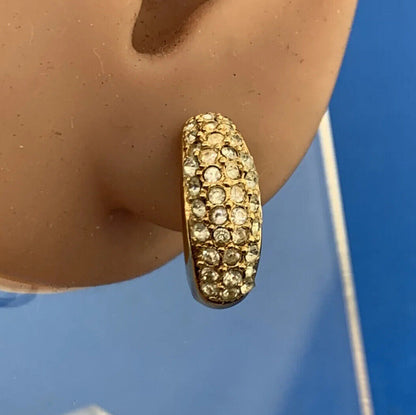 Vintage Christian Dior Germany Gold Tone Pave Rhinestone Crystal Clip Earrings