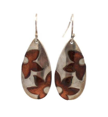 Retired James Avery 925 Sterling Silver Copper Floating Flowers Dangle Earrings