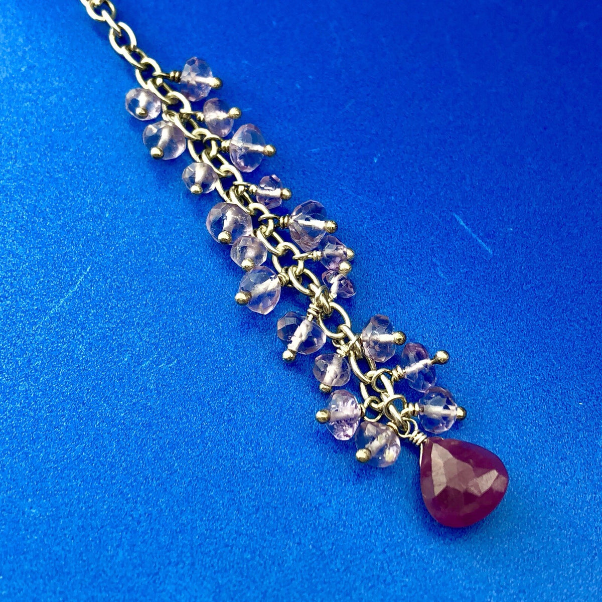 Charming Sterling Silver Ruby Amethyst Bead Heart Lariat Adjustable Necklace