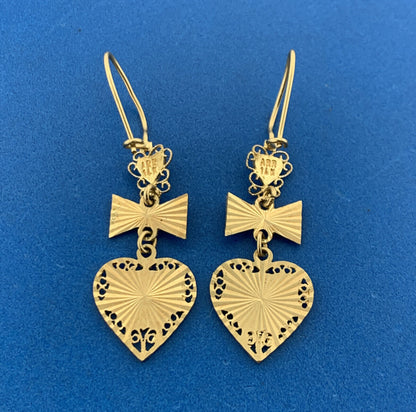 Designer ARR 14K Yellow Gold Blue Red Green Enamel Heart Dangle Drop Earrings