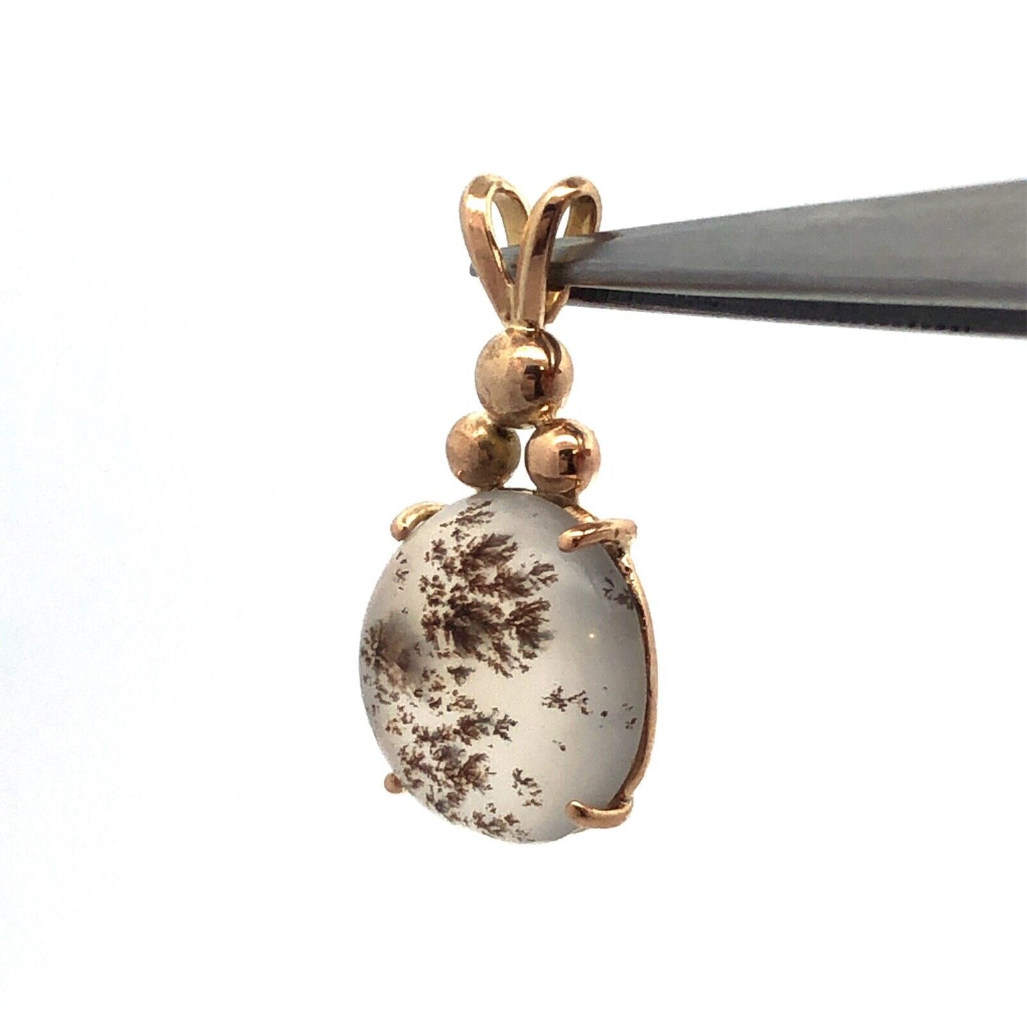 Estate Unique 14KT Yellow Gold Round Grey Rutilated Quartz Pendant