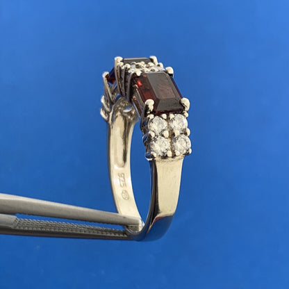 Designer 925 Sterling Silver Red White Tourmaline Stackable Band Ring