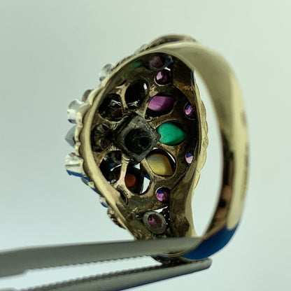 Gorgeous 14k Yellow Gold Round Ruby Multi-Stone Towering Cluster Ring Size 7.5