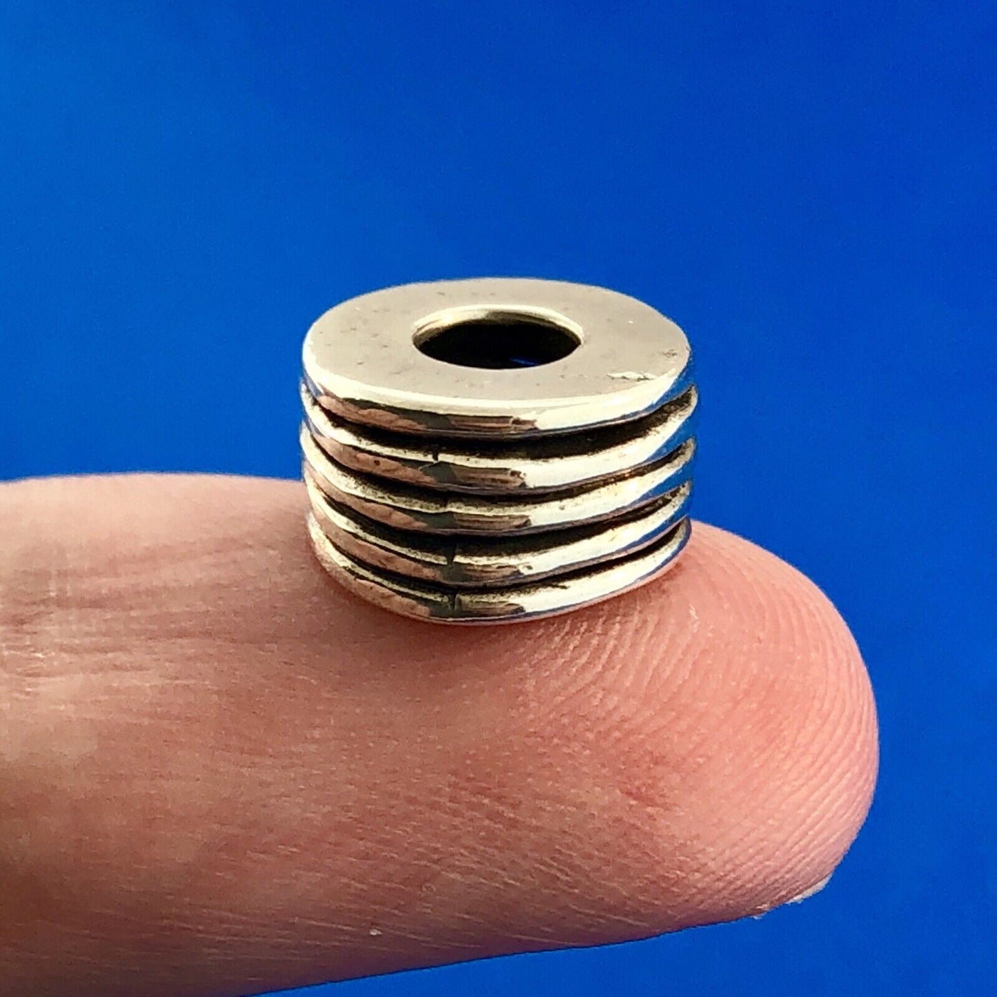 Designer SI 925 Sterling Silver Stacked Disc Tire Slide Bracelet Spacer Charm