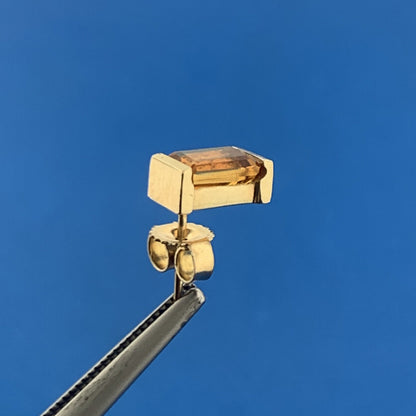 Modern 14K Yellow Gold Rectangle Citrine November Anniversary Stud Earrings