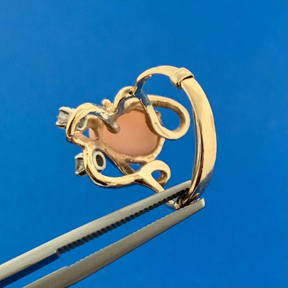 Modernist 14K Yellow Gold Pink Coral Diamond Accented Free Form Artisan Ring