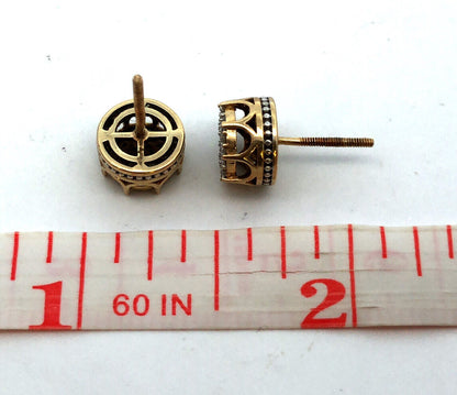 Designer 10K Yellow White Gold Pave Diamond Screw Back Stud Earrings