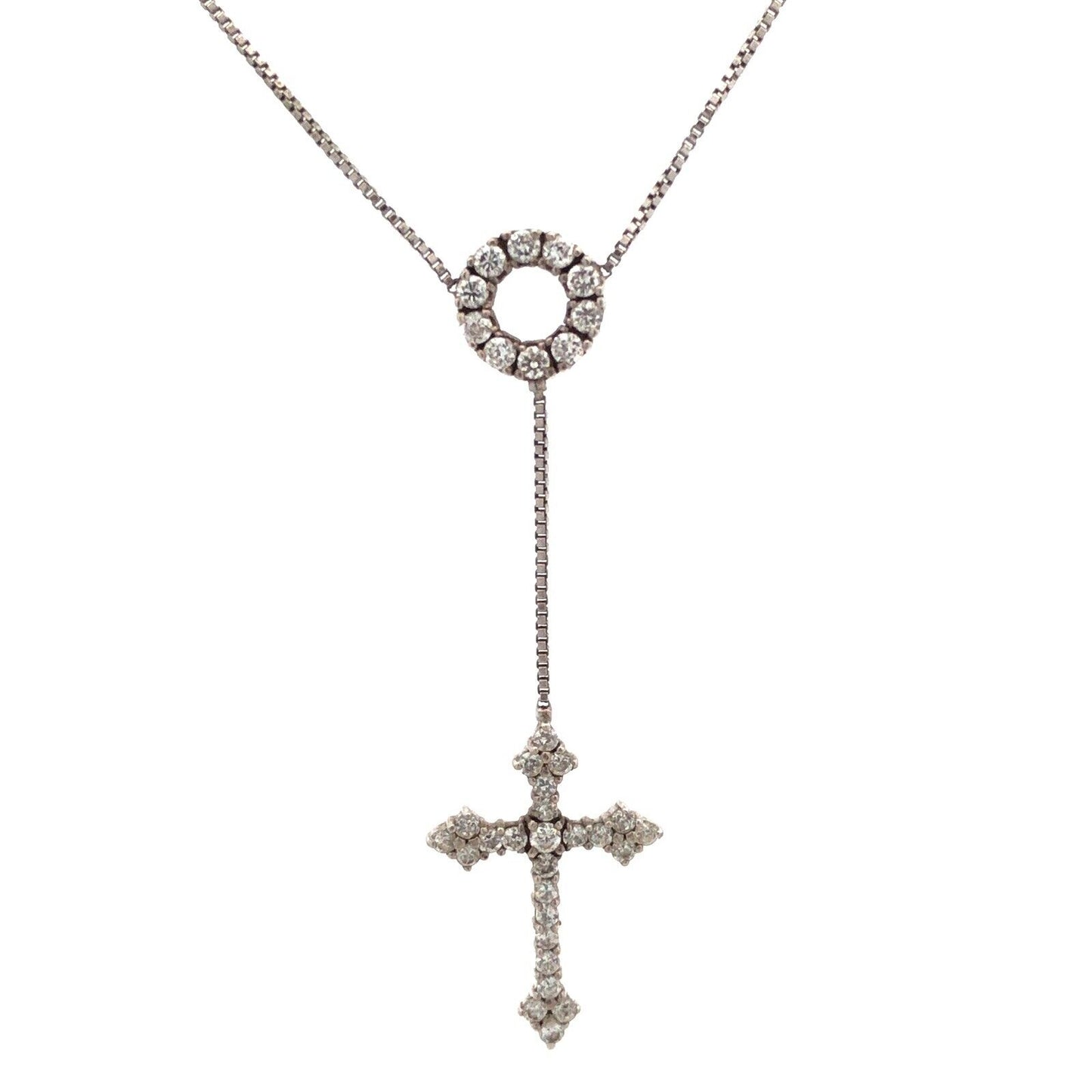 Designer 925 Sterling Silver Cubic Zirconia Drop Dangle Cross Pendant Necklace