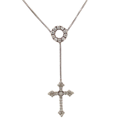 Designer 925 Sterling Silver Cubic Zirconia Drop Dangle Cross Pendant Necklace