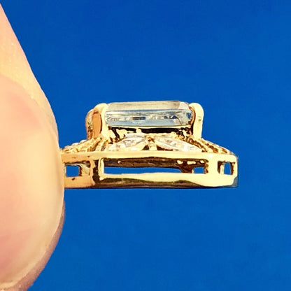 Stunning 10K Yellow White Gold Blue Topaz Diamond Filigree Charm Pendant