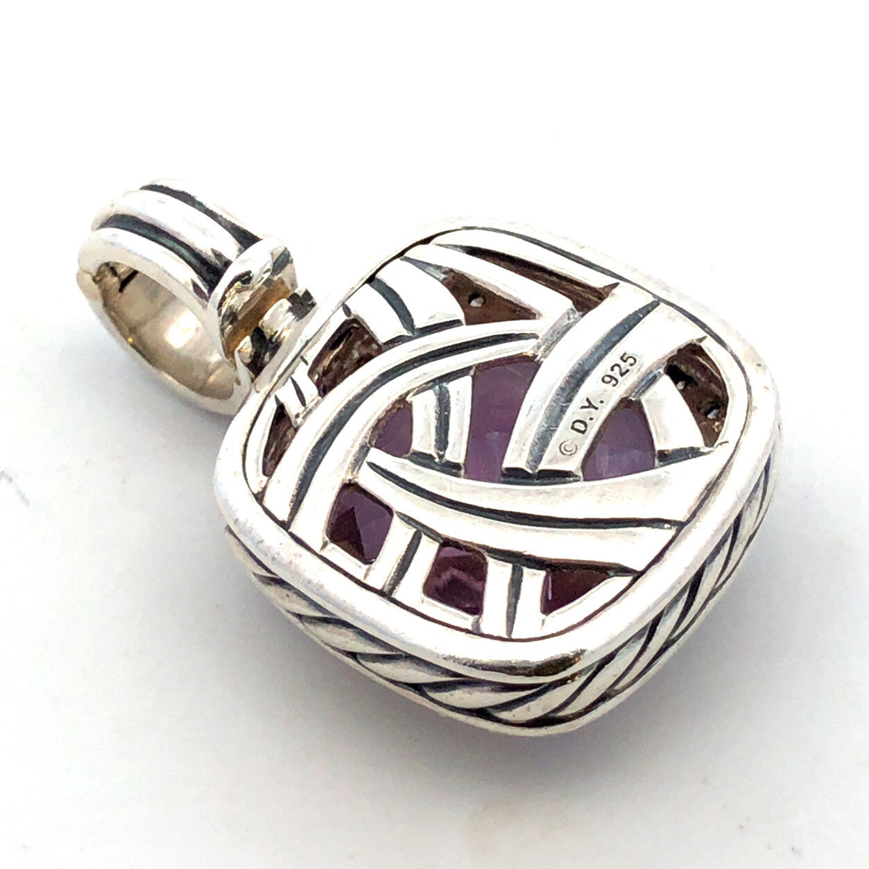 David Yurman 925 Sterling Silver Amethyst Diamond Halo Albion Enhancer Pendant