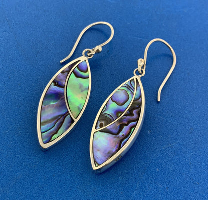 Designer 925 Sterling Silver Abalone Black Onyx Inlay Dangle Drop Hook Earrings