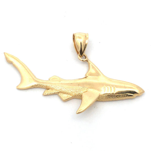 Vintage 14K Yellow Gold Swimming Shark Nautical Ocean Fish Statement Pendant