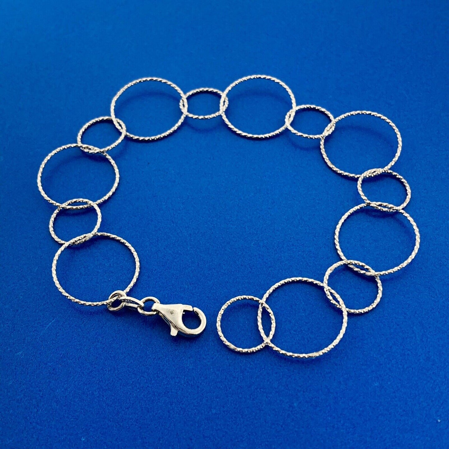 Designer MM Italy Sterling Silver Diamond Cut Interlocking Circle Link Bracelet