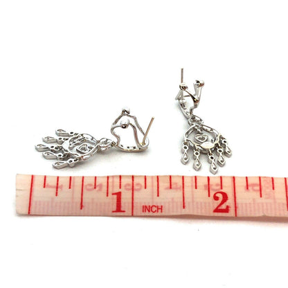 Designer ISP 14K White Gold Diamond Heart Dangle Chandelier Drop Stud Earrings