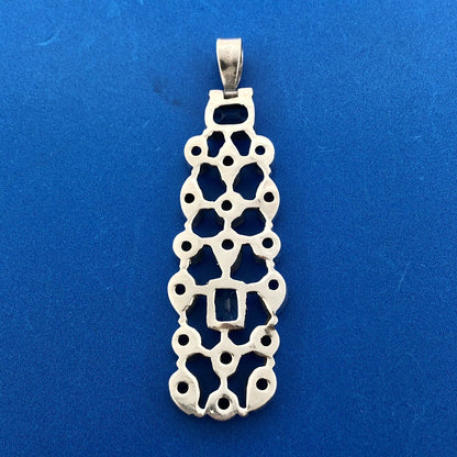 Sterling Silver 925 Multi Colored Shaped Gemstone Rectangular Statement Pendant