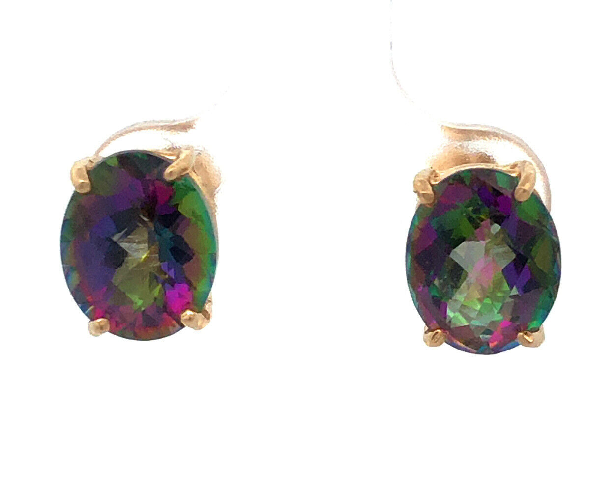 Designer 14K Yellow Gold Cushion Cut Oval Mystic Topaz Statement Stud Earrings