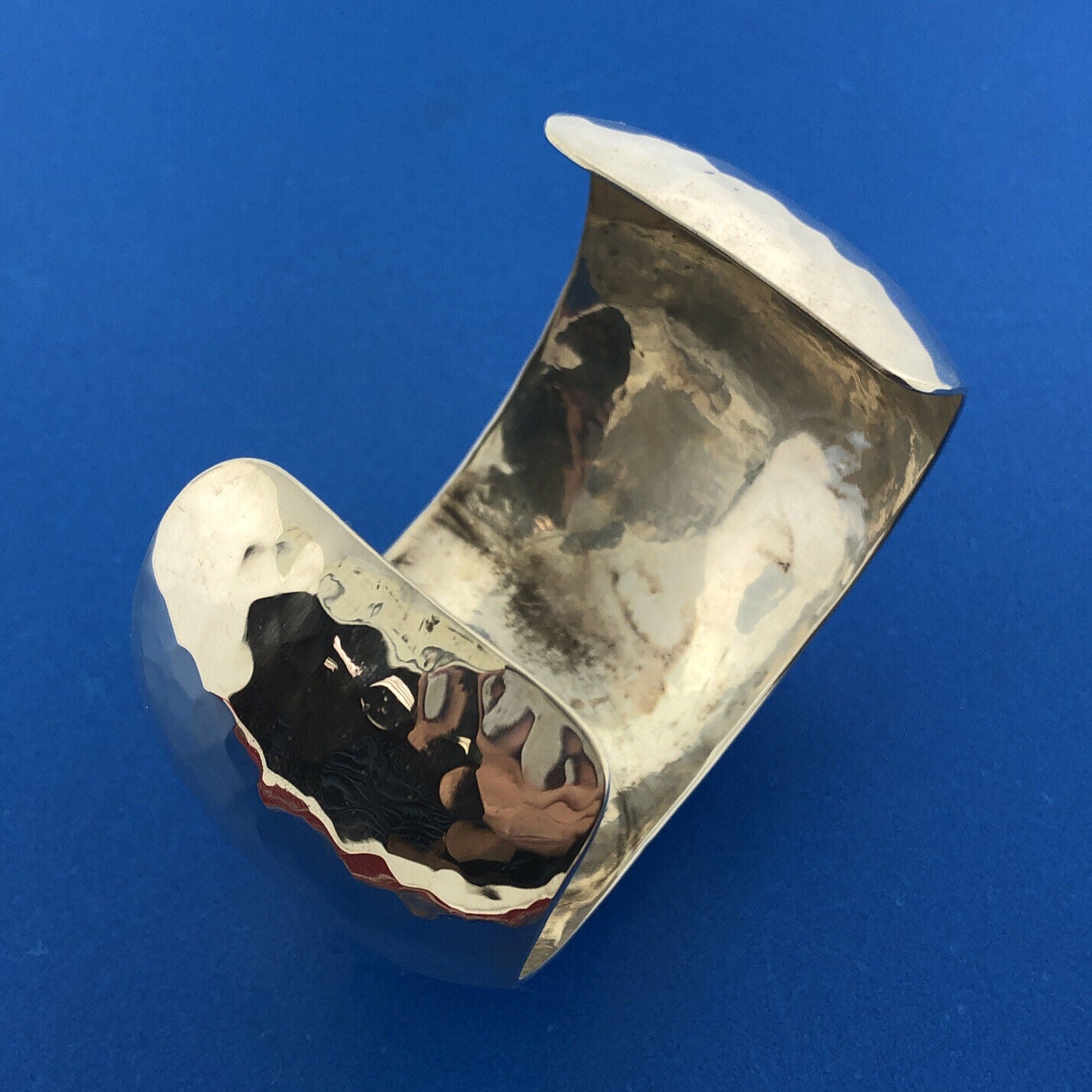 Native American Artisan Signed Sterling Silver Hammered Statement Cuff Bracelet