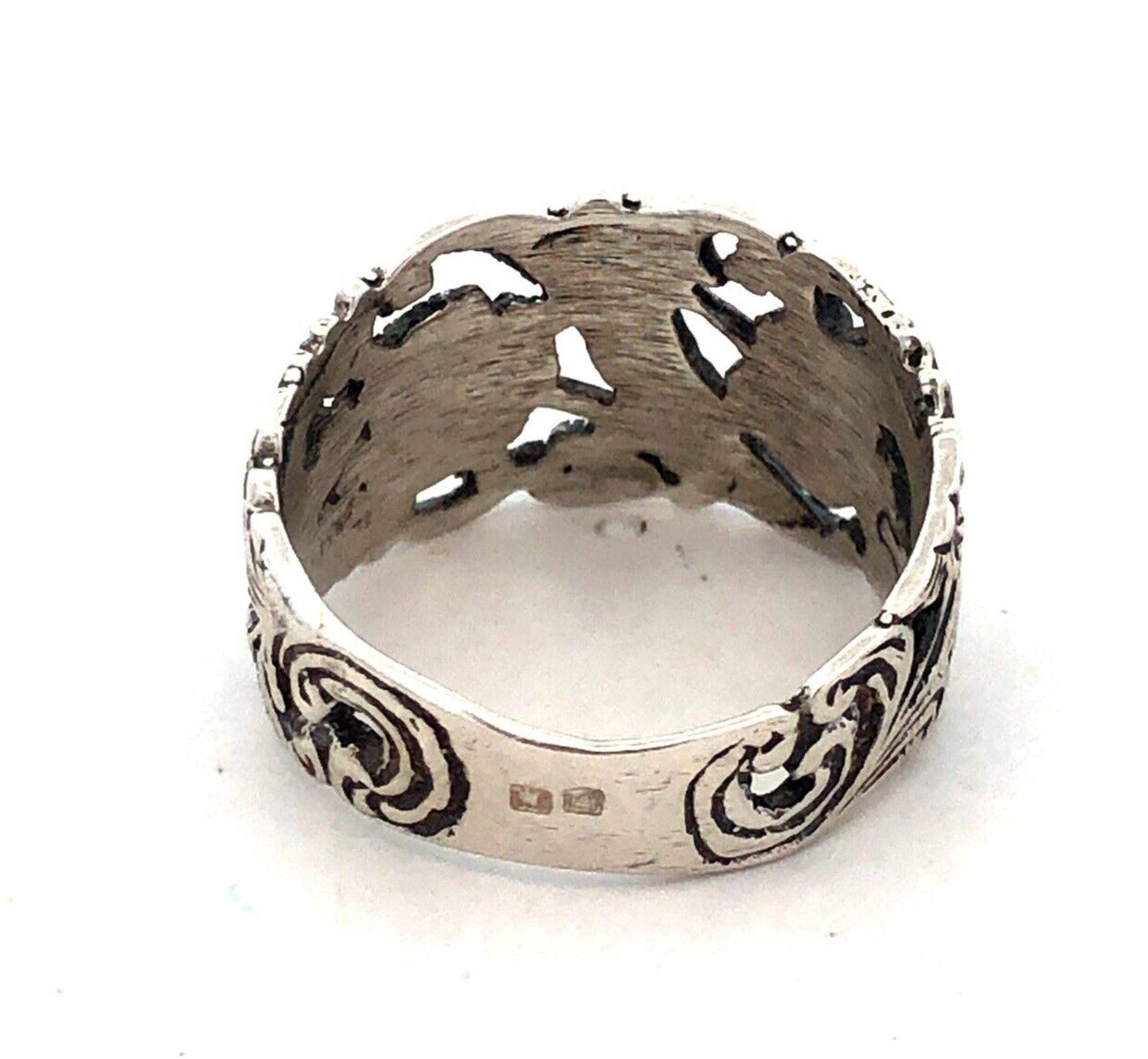 Estate 925 Sterling Silver Floral Flower Vines Nature Open Work Wide Band Ring