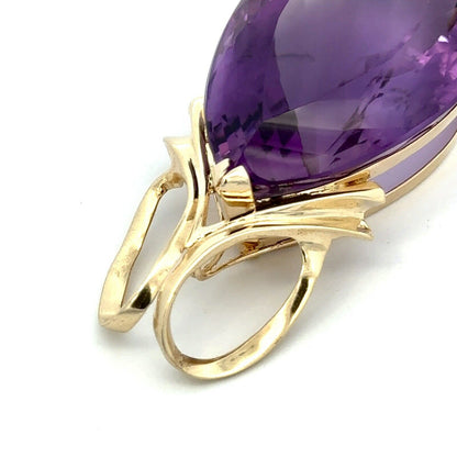 14K Yellow Gold Pear Faceted Amethyst Solitaire February Anniv Statement Pendant