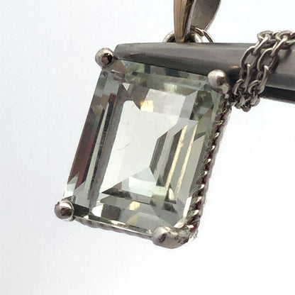 14K White Gold Emerald Cut Green Topaz Solitaire Drop Pendant Necklace
